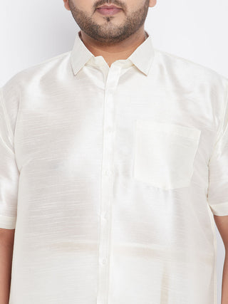VASTRAMAY Men's Plus Size Cream Silk Blend Ethnic Shirt