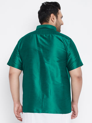 VASTRAMAY Men's Plus Size Green Silk Blend Ethnic Shirt
