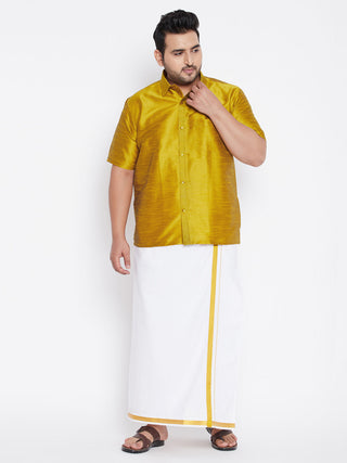 VASTRAMAY Men's Plus Size Mustard Silk Blend Ethnic Shirt