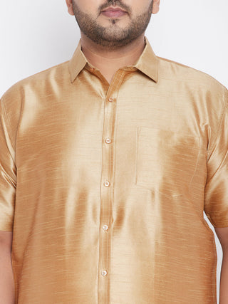VASTRAMAY Men's Plus Size Rose Gold Silk Blend Ethnic Shirt