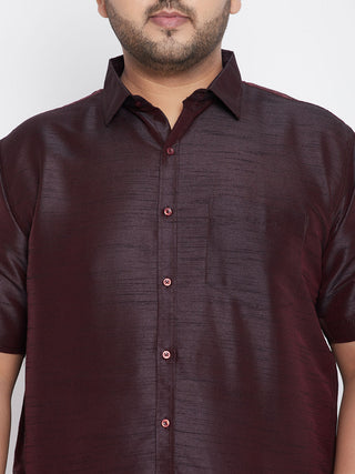 VASTRAMAY Men's Plus Size Wine Silk Blend Ethnic Shirt
