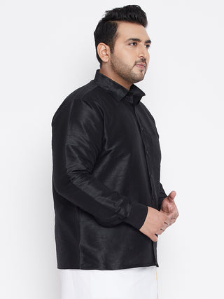 VASTRAMAY Men's Plus Size Black Silk Blend Ethnic Shirt