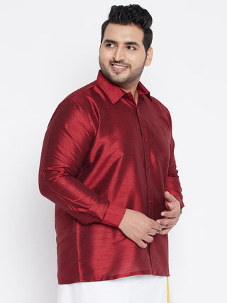 VASTRAMAY Men's Plus Size Maroon Silk Blend Ethnic Shirt