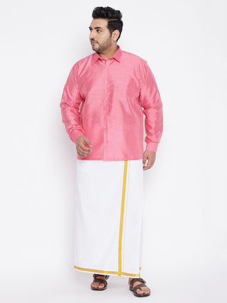 VASTRAMAY Men's Plus Size Pink Silk Blend Ethnic Shirt
