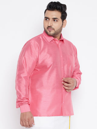 VASTRAMAY Men's Plus Size Pink Silk Blend Ethnic Shirt