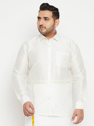 VASTRAMAY Men's Plus Size White Silk Blend Ethnic Shirt