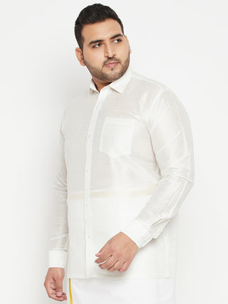 VASTRAMAY Men's Plus Size White Silk Blend Ethnic Shirt