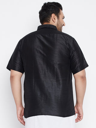 VASTRAMAY Men's Plus Size Black Silk Blend Ethnic Shirt