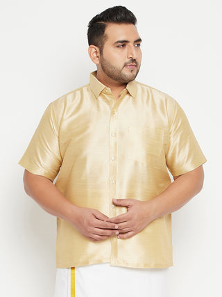 VASTRAMAY Men's Plus Size Gold Silk Blend Ethnic Shirt