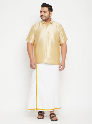 VASTRAMAY Men's Plus Size Gold Silk Blend Ethnic Shirt