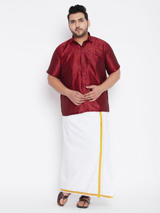 VASTRAMAY Men's Plus Size Maroon Silk Blend Ethnic Shirt