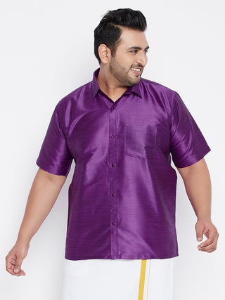 VASTRAMAY Men's Plus Size Purple Silk Blend Ethnic Shirt