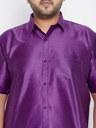 VASTRAMAY Men's Plus Size Purple Silk Blend Ethnic Shirt