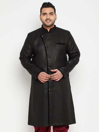 VASTRAMAY Men's Plus Size Black Sherwani Only Top
