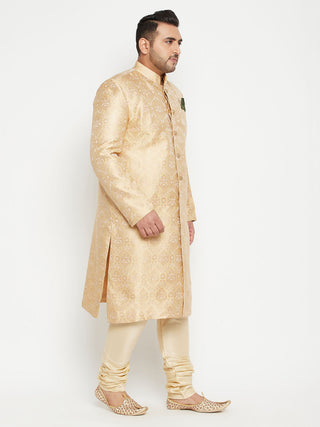 VASTRAMAY Men's Plus Size Golden Brocade Sherwani Set