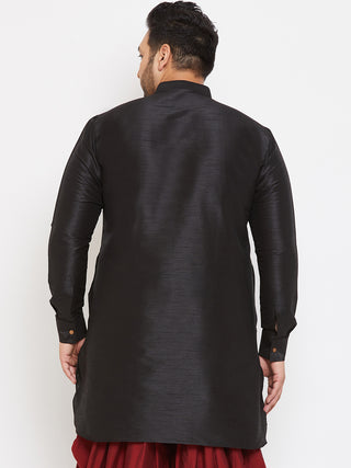 VASTRAMAY Men's Plus Size Black Silk Blend Curved Kurta