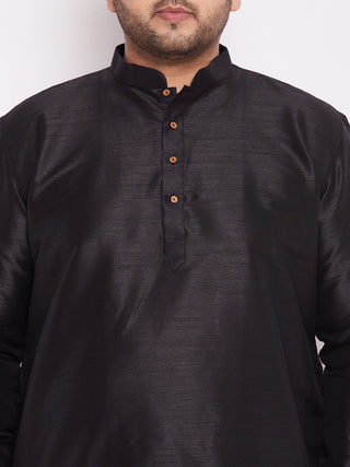 VASTRAMAY Men's Plus Size Black Silk Blend Curved Kurta Dhoti Set