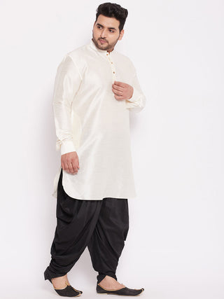 VASTRAMAY Men's Plus Size Cream Silk Blend Curved Kurta Dhoti Set