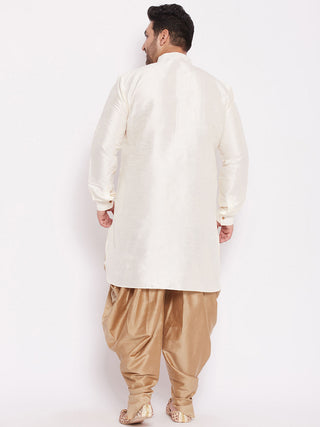 VASTRAMAY Men's Plus Size Cream Silk Blend Curved Kurta Dhoti Set