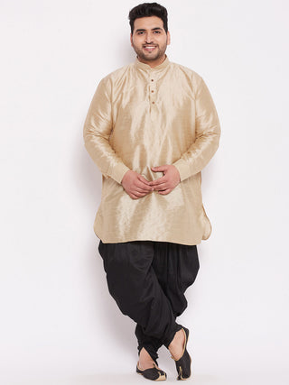 VASTRAMAY Men's Plus Size Golden Silk Blend Curved Kurta Dhoti Set