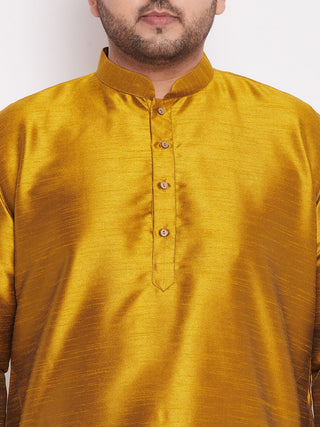 VASTRAMAY Men's Plus Size Mustard Silk Blend Curved Kurta