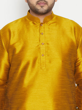 VASTRAMAY Men's Plus Size Mustard Silk Blend Curved Kurta Dhoti Set