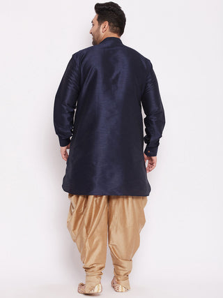 VASTRAMAY Men's Plus Size Navy Blue Silk Blend Curved Kurta Dhoti Set