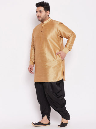 VASTRAMAY Men's Plus Size Rose Gold Silk Blend Curved Kurta Dhoti Set