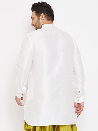 VASTRAMAY Men's Plus Size White Silk Blend Curved Kurta