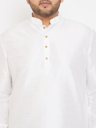 VASTRAMAY Men's Plus Size White Silk Blend Curved Kurta