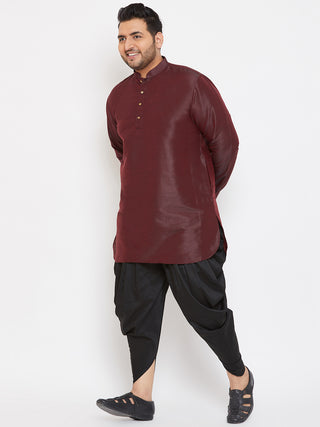 VASTRAMAY Men's Plus Size Wine Silk Blend Curved Kurta Dhoti Set