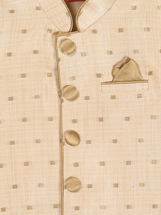 VASTRAMAY SISHU Boys Gold -Toned Woven Design Slim-Fit Nehru Jacket