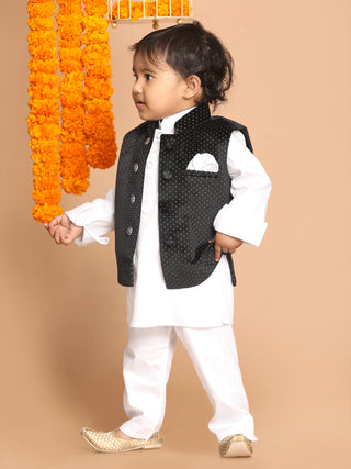 VASTRAMAY SISHU Boy's Black Polka Dot Printed Slim-Fit Nehru Jacket