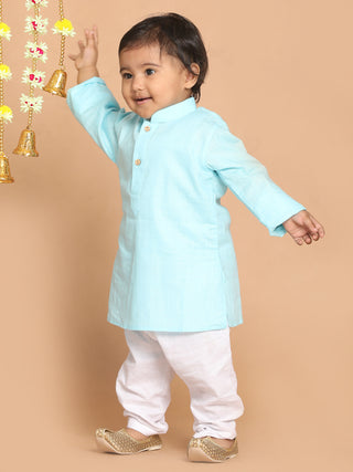 VASTRAMAY SISHU Boy's Blue Kurta With White Pyjama Set