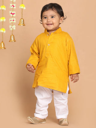 VASTRAMAY SISHU Boy's Mustard Yellow Kurta With White Pyjama Set