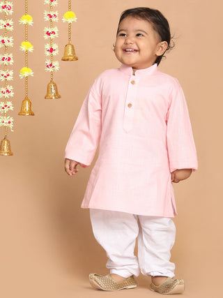 VASTRAMAY SISHU Boy's Pink solid Kurta With White Pyjama Set