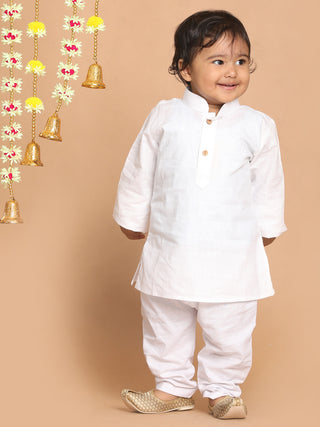 VASTRAMAY Boy's White Kurta With White Pyjama Set