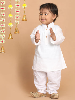 VASTRAMAY SISHU Boy's White Kurta With White Pyjama Set