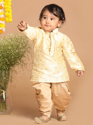 VASTRAMAY SISHU Boy's Gold Woven Design Kurta With Dhoti Set
