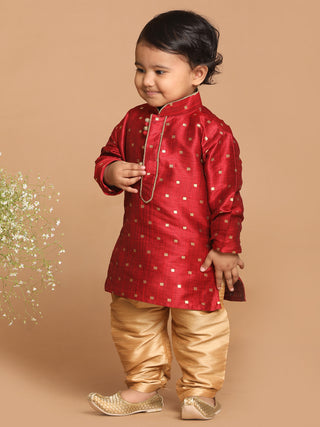 VASTRAMAY SISHU Boy's Maroon Woven Design Kurta With Rose Gold Pyjama Set