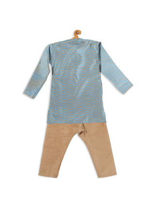 VASTRAMAY SISHU Boys Blue Woven Kurta With Rose Gold Pyjama Set
