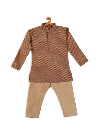 VASTRAMAY SISHU Boy's Maroon Woven Design Kurta With Rose Gold Pyjama Set