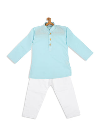 VASTRAMAY SISHU Boy's Aqua Blue Kurta With White Pyjama Set
