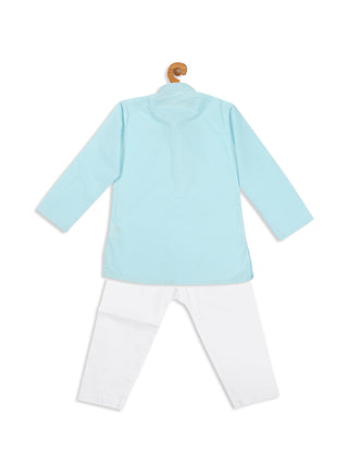VASTRAMAY SISHU Boy's Aqua Blue Kurta With White Pyjama Set