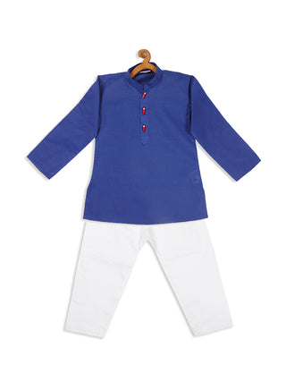 VASTRAMAY SISHU Boy's Blue Kurta With White Pyjama Set