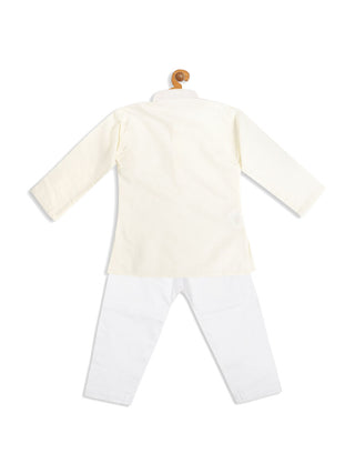 VASTRAMAY SISHU Boy's Cream-Colored Kurta with Pyjama Set