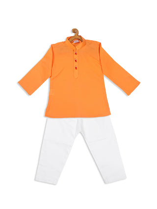 VASTRAMAY SISHU Boy's Orange Color Kurta With White Pyjama Set