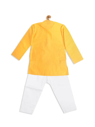 VASTRAMAY SISHU Boy's Yellow Kurta With White Pyjama set