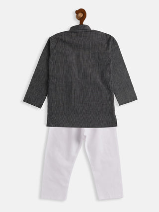 VASTRAMAY SISHU Boys Black and White Pure Cotton Kurta Pyjama Set