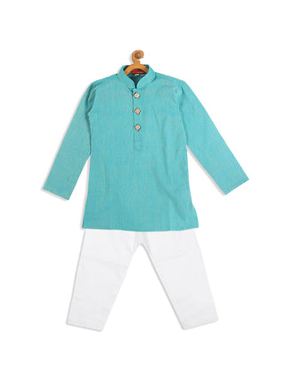 VASTRAMAY SISHU Boy's Blue Pure Cotton Kurta With White Pyjama Set